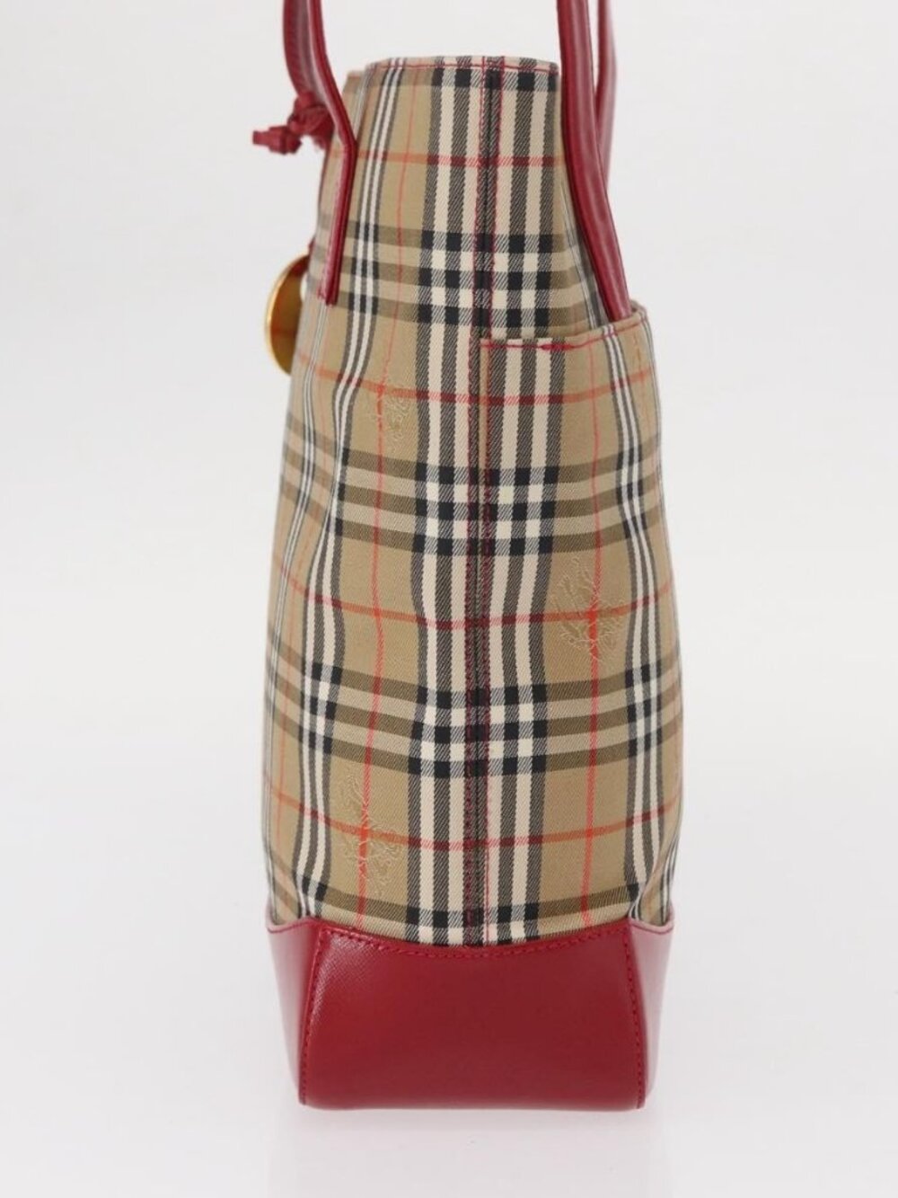 BURBERRY Nova Check Tote Bag Canvas Leather Beige Red gold Auth gh1367 - Picture 4 of 16